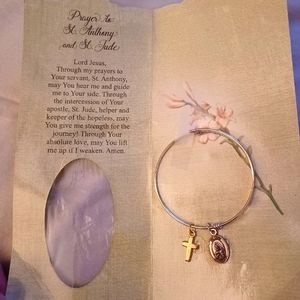 Faith Bangle Charm Bracelet Silvertone Saints Anthony and Jude